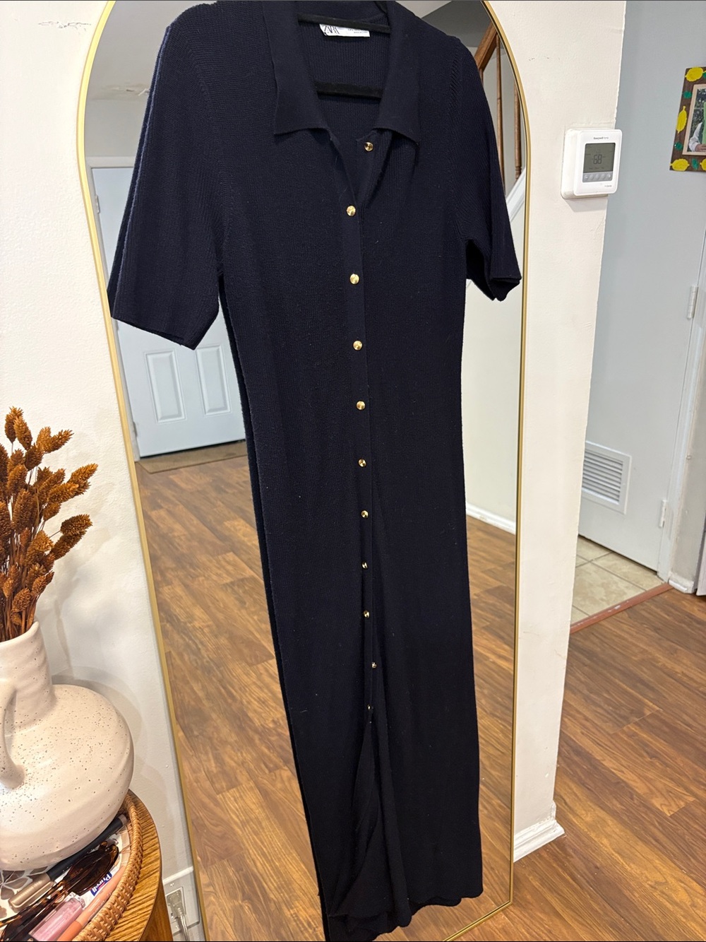 Zara Button Knit Navy Midi Dress